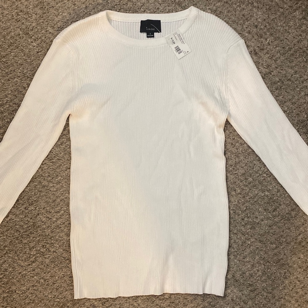 White Long Sleeve Basic Rib Top